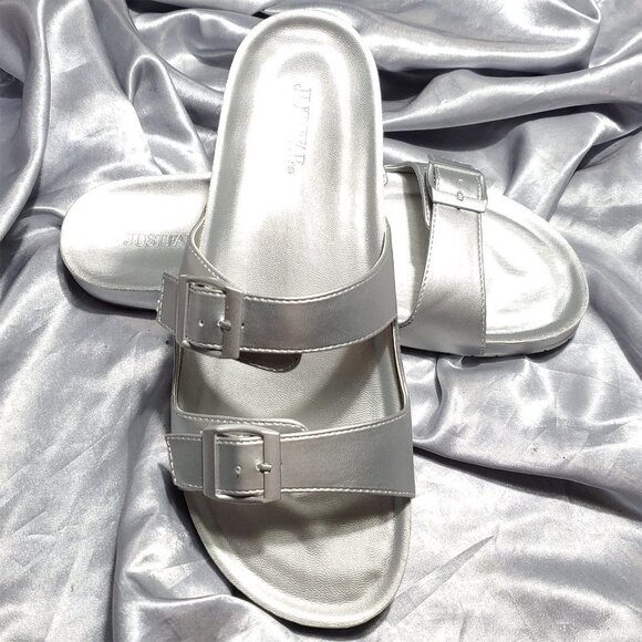 NIB JUSTFAB silver slide molded slide sandals LUCA - Picture 4 of 6